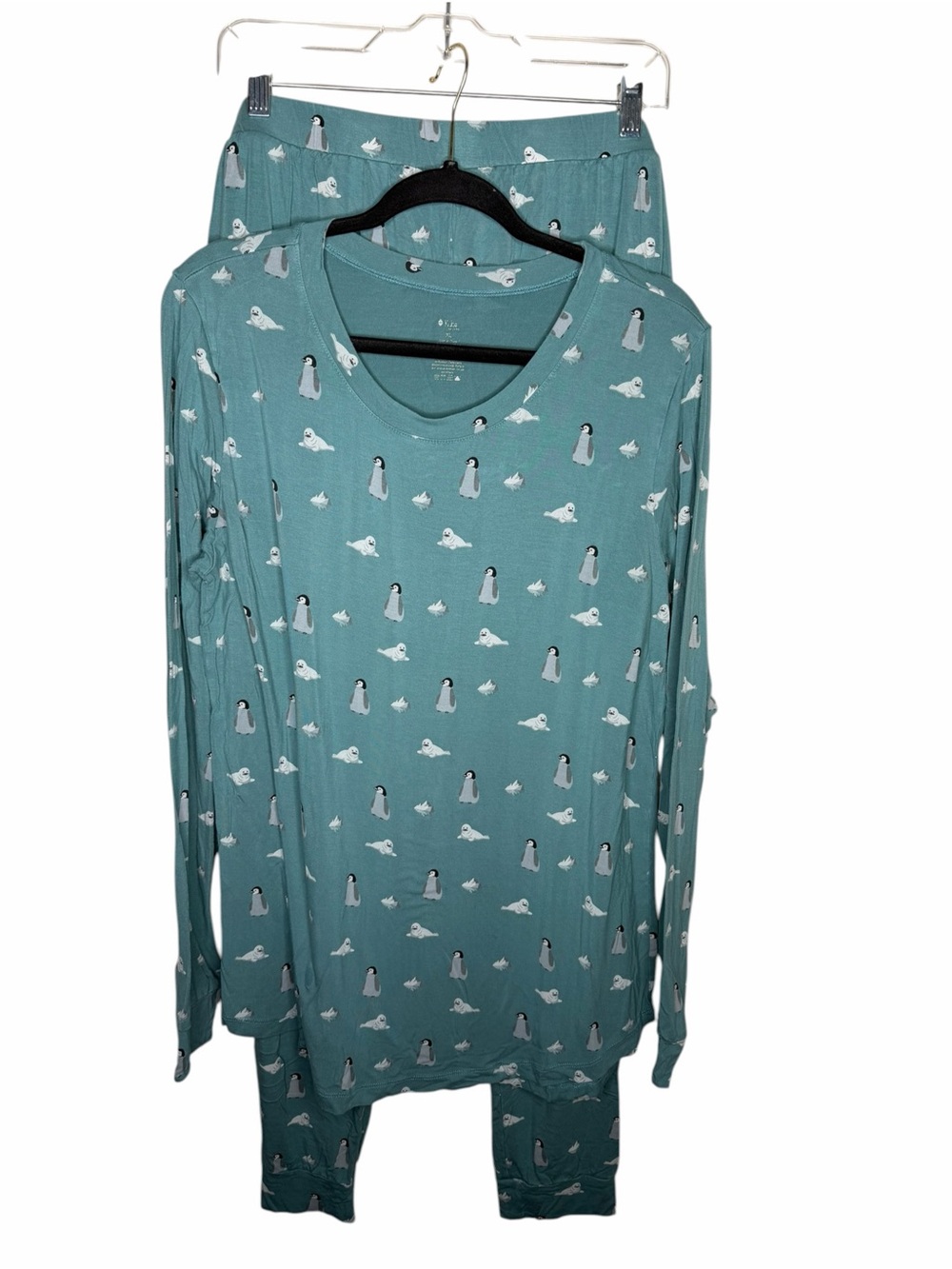 KYTE BABY / teal blue penguin seal jogger long sleeve pajama set / XL